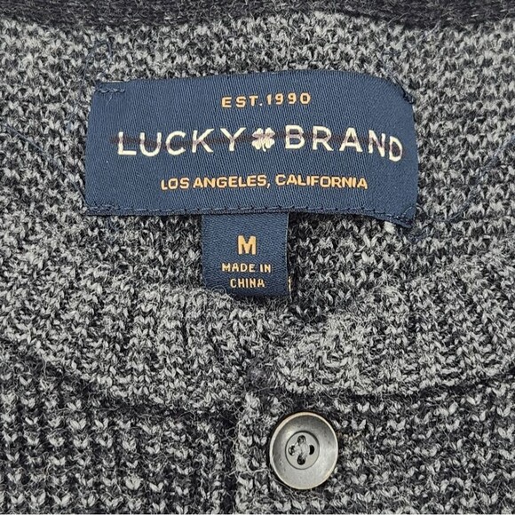 Lucky Brand Colorado Cross Stitch Henley Sweater Mens Size Medium Thermal Winter - Picture 4 of 8